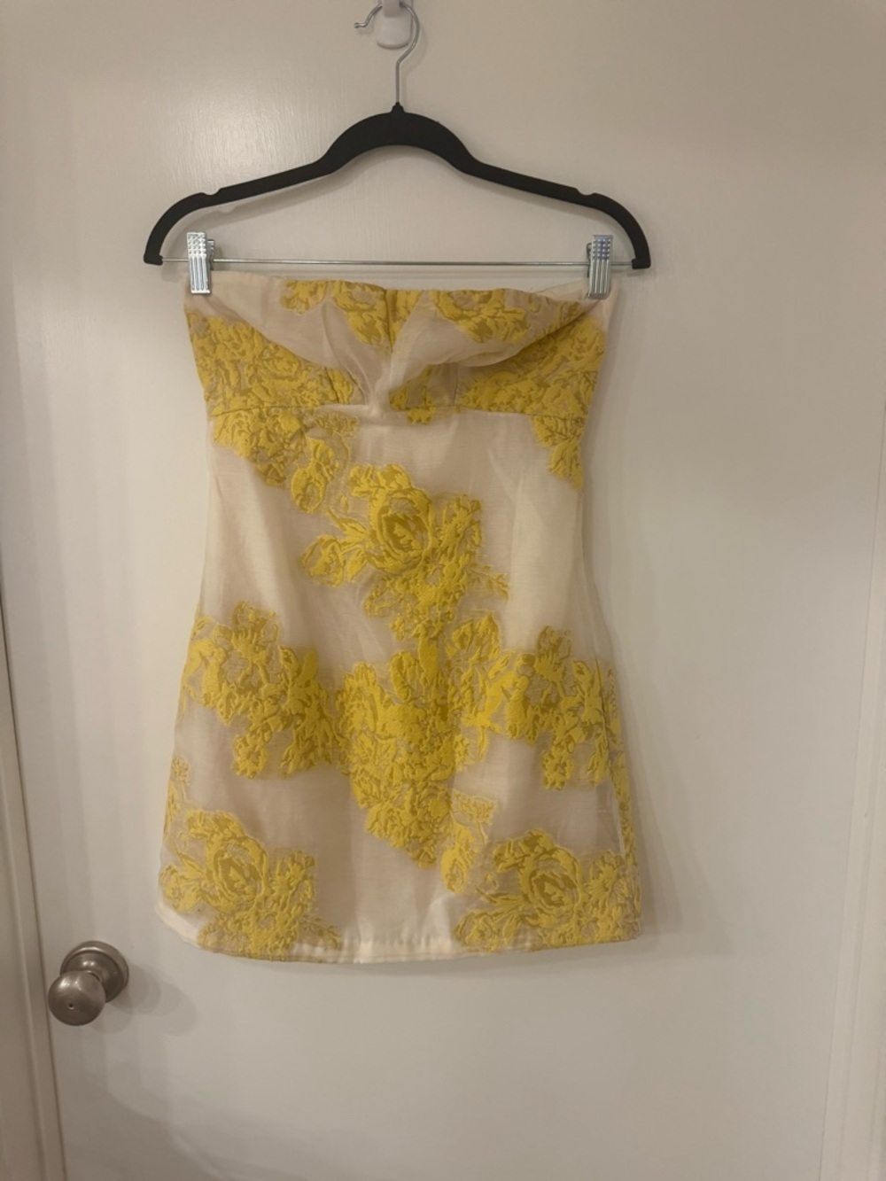 Free People Strapless Cream Mini Dress with Yellow Floral Lace